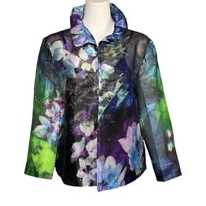 Berek Glistening Floral Burnout Topper Art Sheer Jacket Small Wire Ruffle Collar